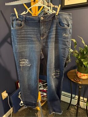 Avenue Dark Blue Distressed Cropped Jeans
